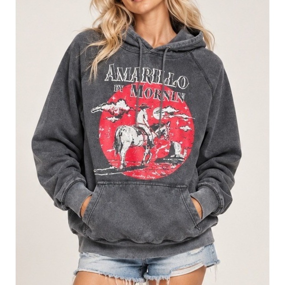 Lane Seven Womens Amarillo By Mornin Graphic Hoodie M Country Western Retro Boho